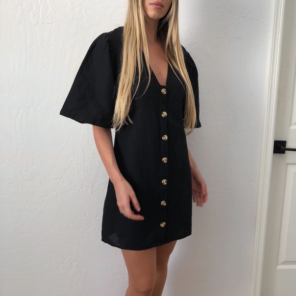 topshop black linen dress